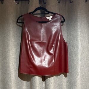 H&M Faux Leather Sleeveless Top in Deep Burgundy